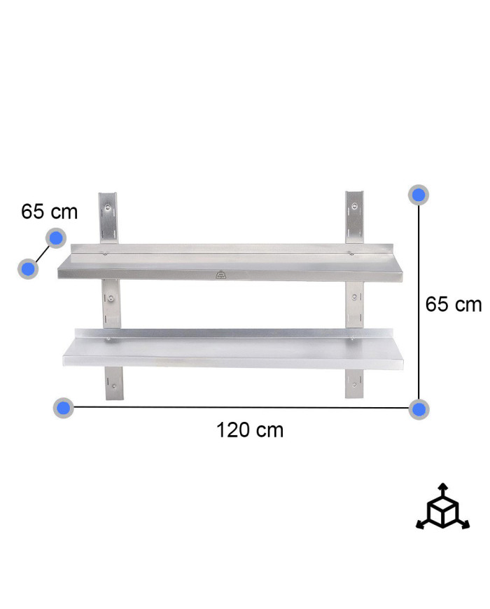Estante de Pared Doble Liso Ajustable 1200x650 | Gastroten