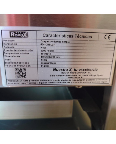 Crepera Doble Eléctrica Sobremesa Romux | Equipamiento Industrial
