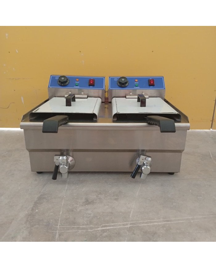 10. Freidora Industrial Eléctrica Doble 6+6 Litros con grifo Sobremesa