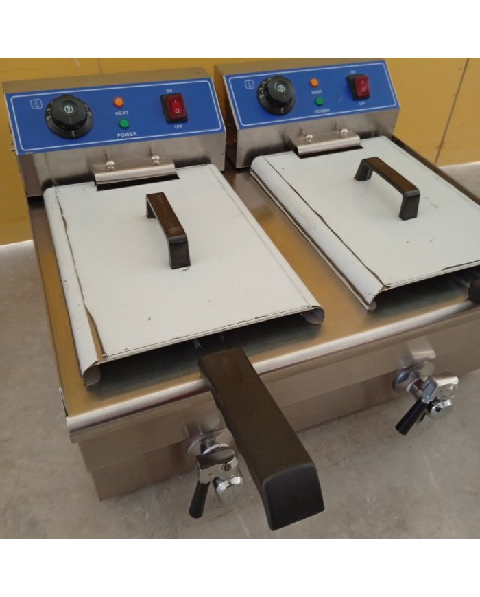 10. Freidora Industrial Eléctrica Doble 6+6 Litros con grifo Sobremesa