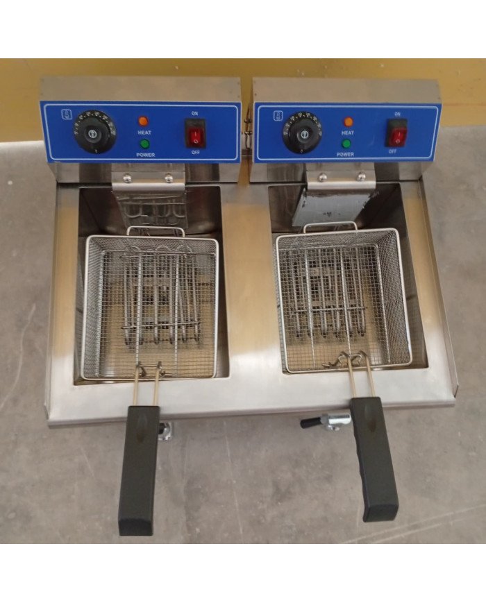 10. Freidora Industrial Eléctrica Doble 6+6 Litros con grifo Sobremesa