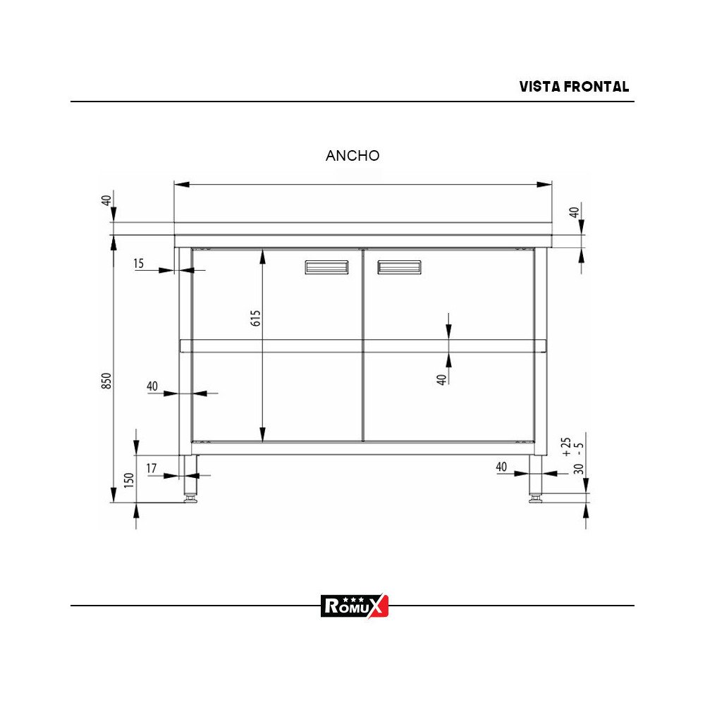 Estante de acero inoxidable ajustable pared cocina 1200x400x400 mm ROMUX