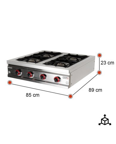 Cocina Industrial 4 Fuegos Gas 90x85 cm Romux | Equipamiento Industrial