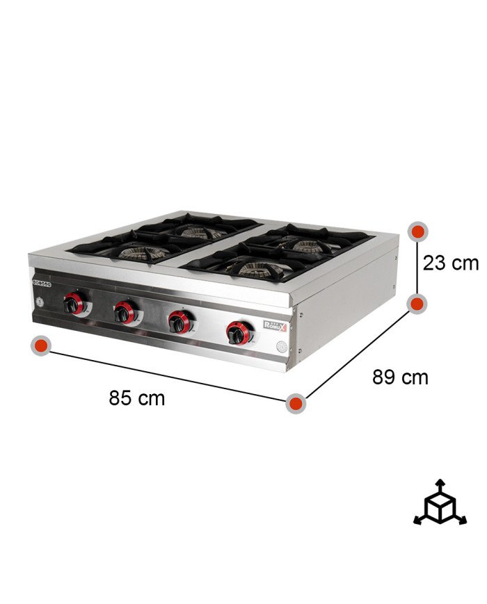 Cocina Industrial 4 Fuegos Gas 90x85 cm Romux | Equipamiento Industrial