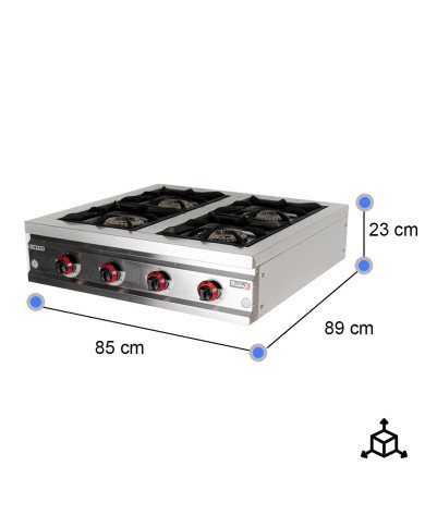 Cocina Industrial 4 Fuegos Gas Sobremesa 90x85 cm | Gastroten