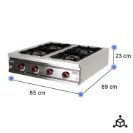 Cocina Industrial 4 Fuegos Gas Sobremesa 90x85 cm | Gastroten