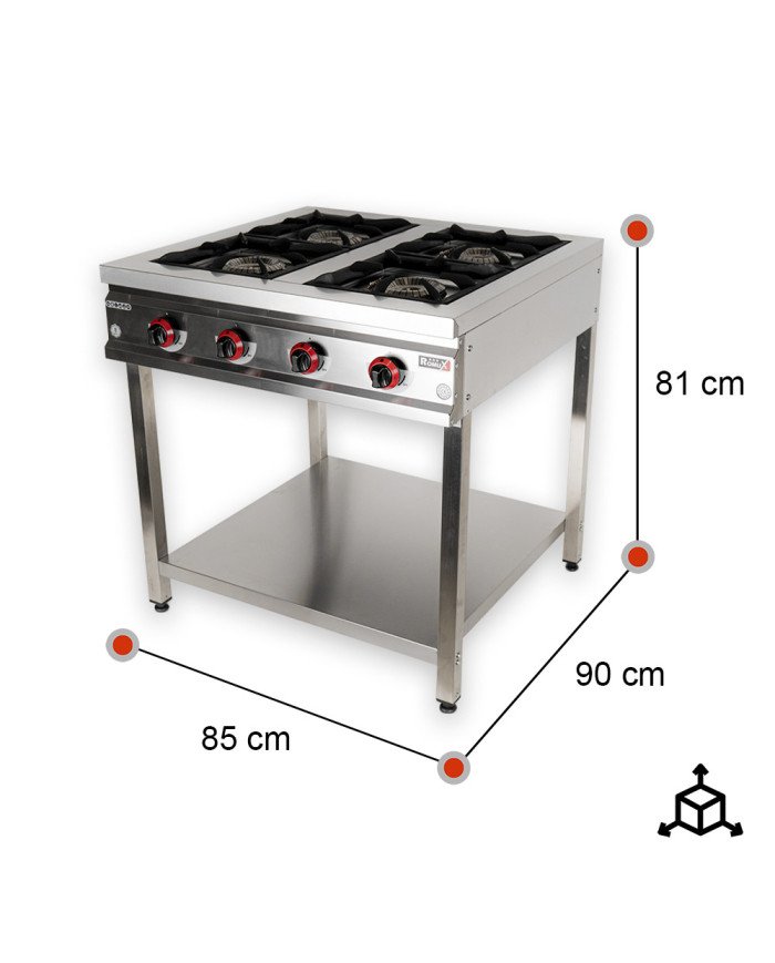Cocina Industrial 4 Fuegos a Gas 80x50 cm Romux | Equipamiento Industrial