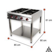 Cocina Industrial 4 Fuegos a Gas 80x50 cm Romux | Equipamiento Industrial