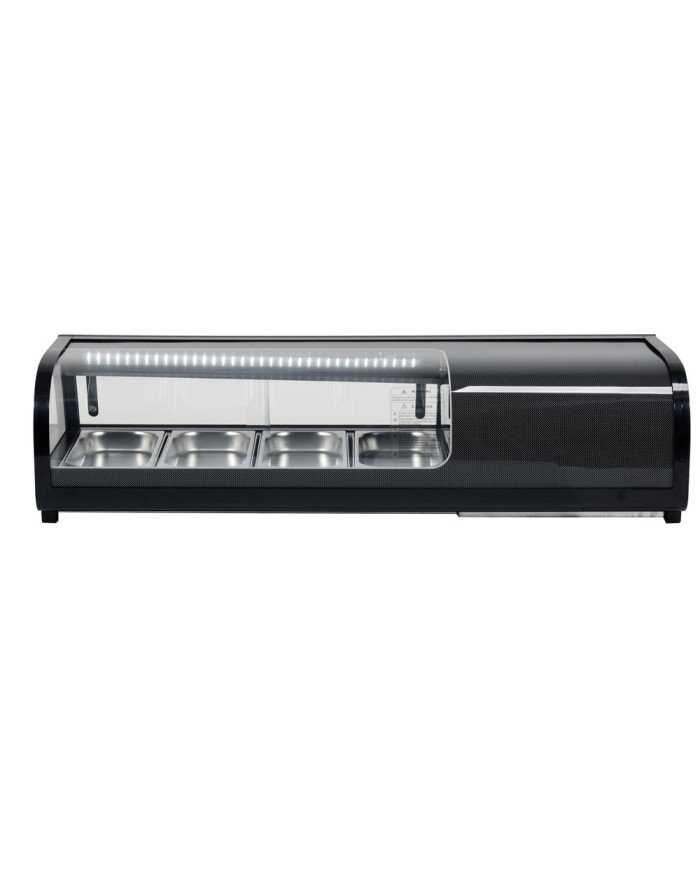 Vitrina Refrigerada de Tapas de 42 Litros Cristal Curvo 4 Cubetas GN 1/3 Negra | Equipamiento Industrial
