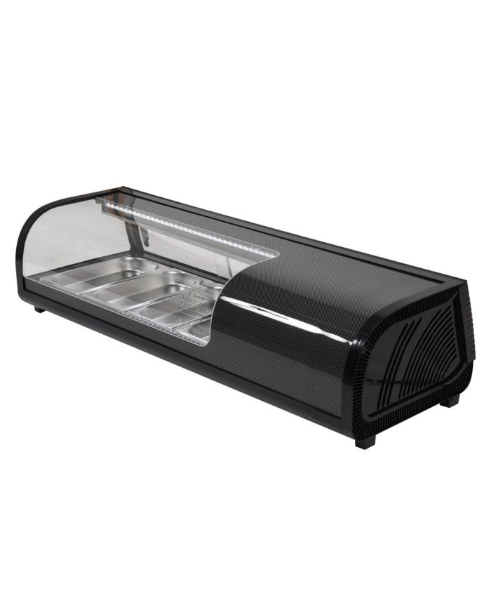Vitrina Refrigerada de Tapas de 42 Litros Cristal Curvo 4 Cubetas GN 1/3 Negra | Equipamiento Industrial