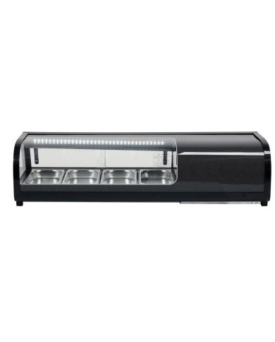 Vitrina Refrigerada de Tapas de 42 Litros Cristal Curvo 4 Cubetas GN 1/3 Negra | Equipamiento Industrial