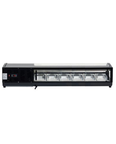 Vitrina Refrigerada de Tapas de 62 Litros Cristal Curvo 6 Cubetas GN 1/3 Negra | Equipamiento Industrial
