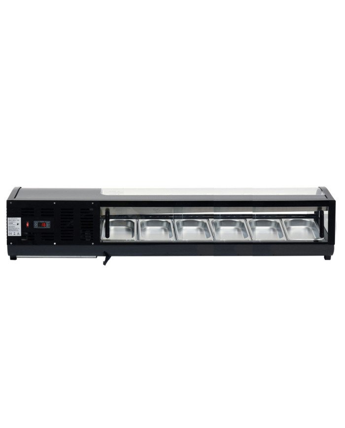 Vitrina Refrigerada de Tapas de 62 Litros Cristal Curvo 6 Cubetas GN 1/3 Negra | Equipamiento Industrial