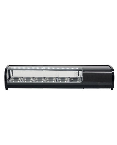 Vitrina Refrigerada de Tapas de 62 Litros Cristal Curvo 6 Cubetas GN 1/3 Negra | Equipamiento Industrial