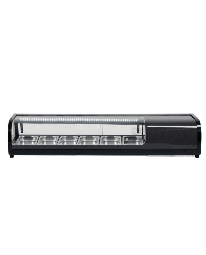 Vitrina Refrigerada de Tapas de 62 Litros Cristal Curvo 6 Cubetas GN 1/3 Negra | Equipamiento Industrial