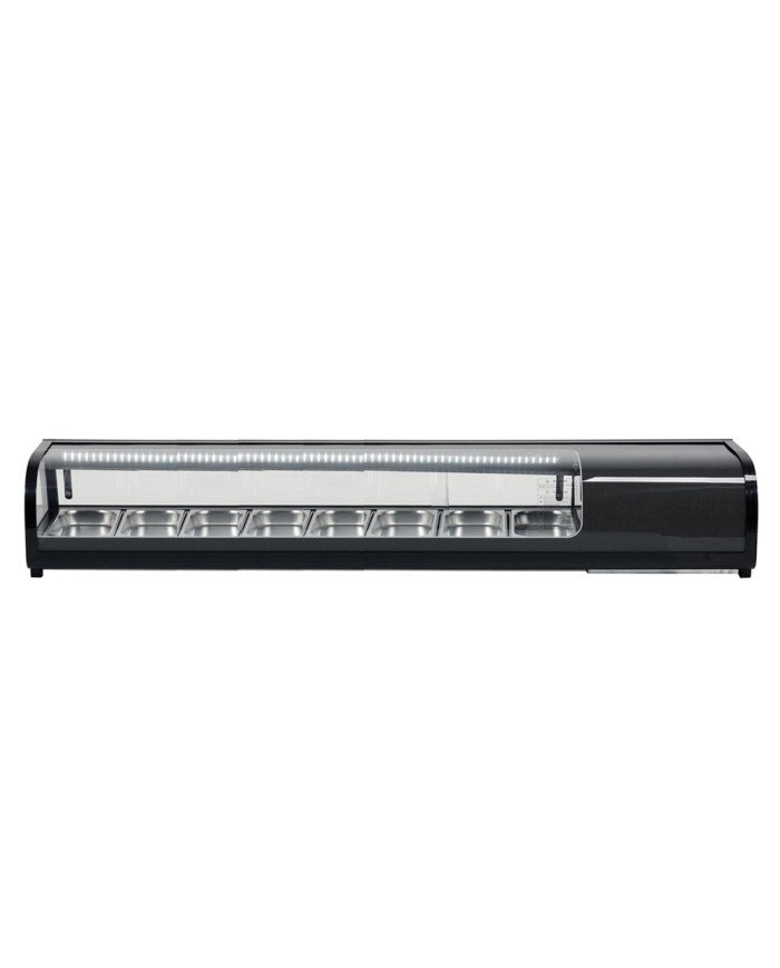 Vitrina Refrigerada de Tapas de 132 Litros Cristal Curvo 8 Cubetas GN 1/3 Negra | Equipamiento Industrial