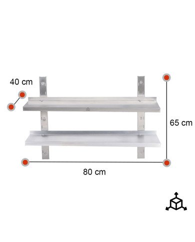 Estante de Pared Doble Liso Ajustable 800x650 | Gastroten
