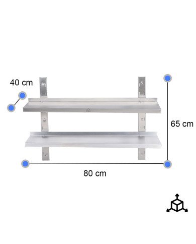 Estante de Pared Doble Liso Ajustable 800x650 | Gastroten
