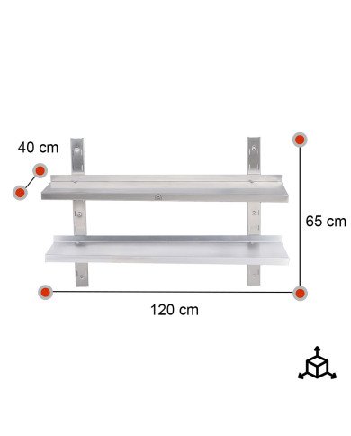 Estante de Pared Doble Liso Ajustable 1200x650 | Gastroten