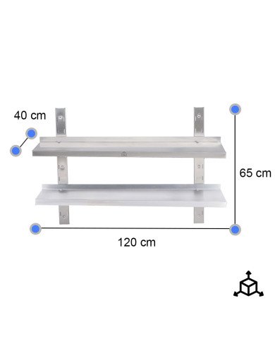 Estante de Pared Doble Liso Ajustable 1200x650 | Gastroten