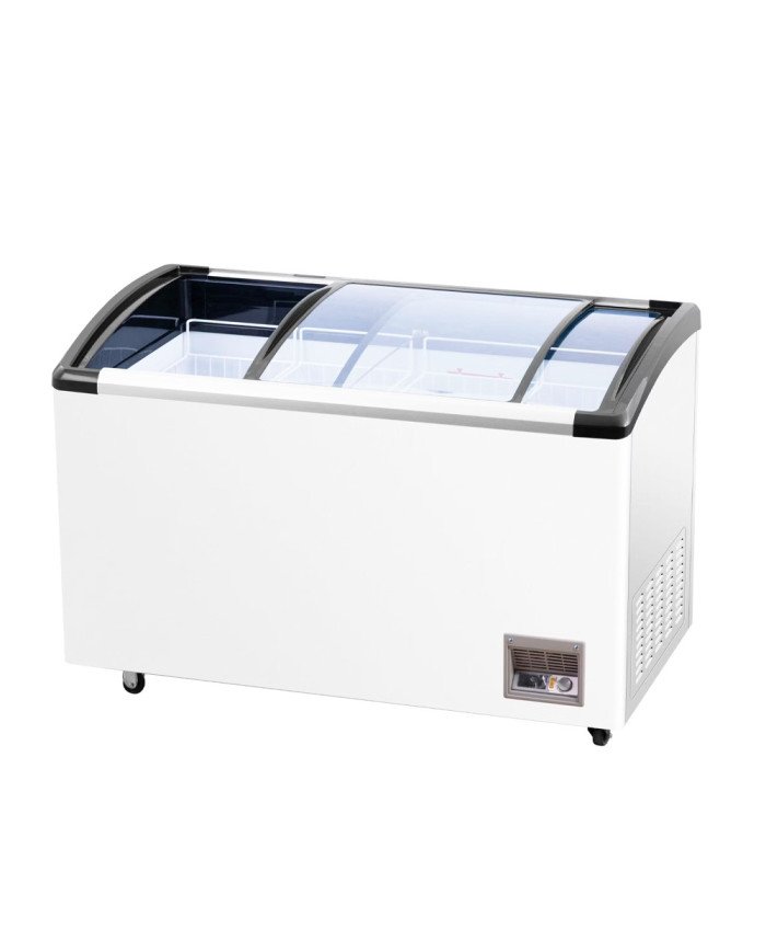 Isla de Congelación 380 Litros con 2 Puertas Correderas Cristal Curvo Blanca | Equipamiento Hostelería