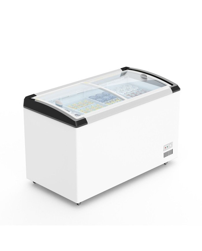 Isla de Congelación para Helados 220 Litros con 2 Puertas Correderas Cristal Curvo Blanca | Equipamiento Hostelería