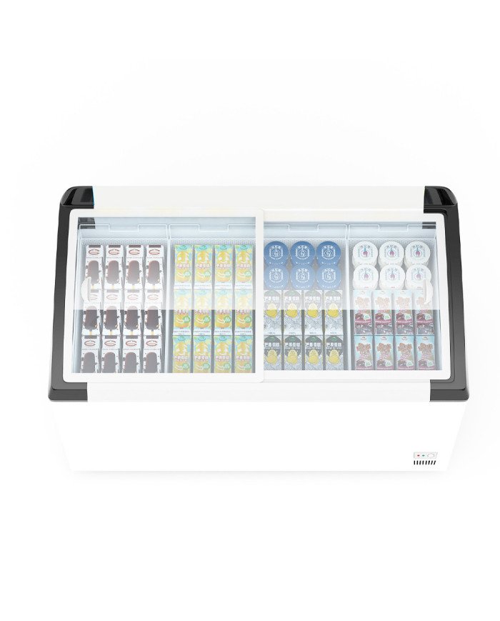 Isla de Congelación para Helados 260 Litros con 2 Puertas Correderas Cristal Curvo Blanca | Equipamiento Hostelería