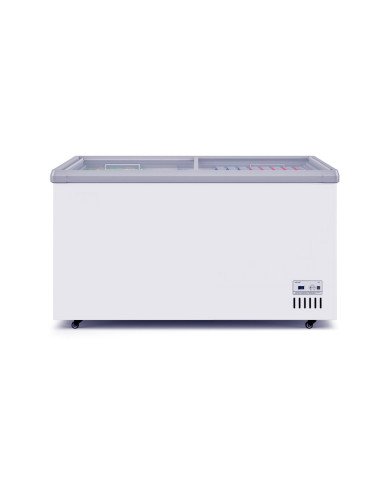 Isla de Congelación 200 Litros con 2 Puertas Correderas Cristal Plano Blanca | Equipamiento Hostelería