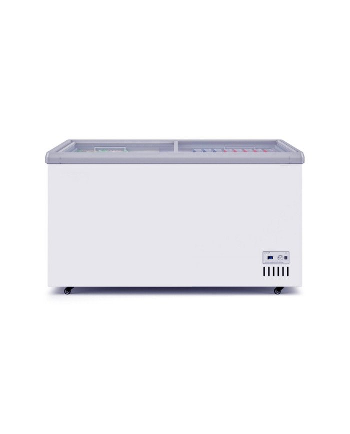 Isla de Congelación 350 Litros con 2 Puertas Correderas Cristal Plano Blanca  | Equipamiento Hostelería