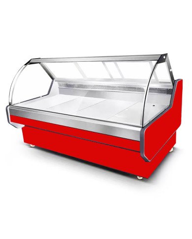 Vitrina Charcutera Expositora Refrigerada con Cristal Alto Curvo Roja 420 Litros | Equipamiento industrial