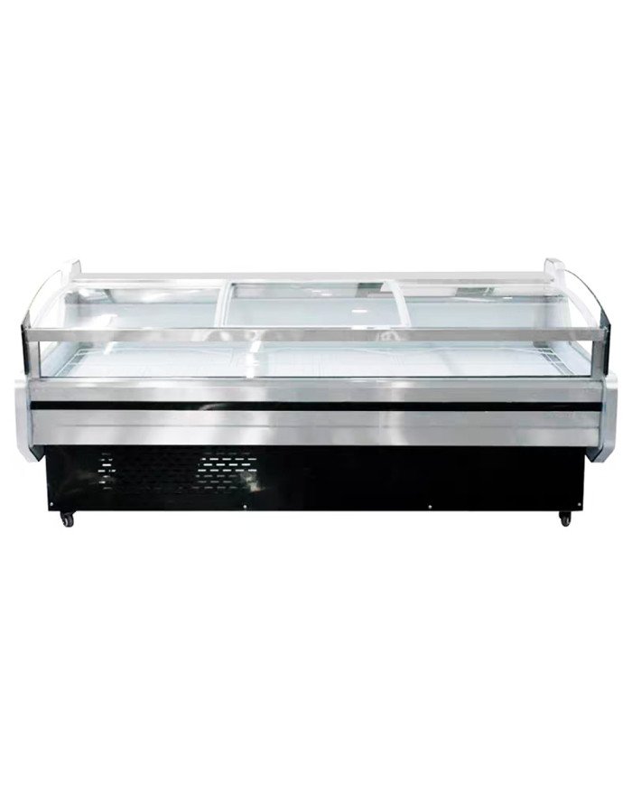 Vitrina Charcutera Expositora Refrigerada con Cristal Bajo Curvo Negra 470 Litros | Equipamiento industrial