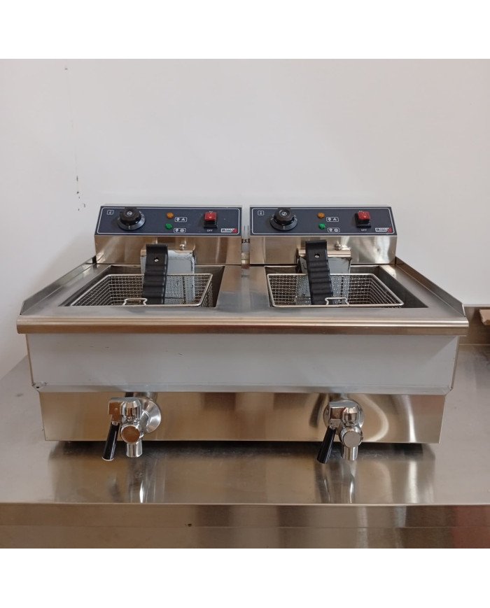 81. Freidora Industrial Eléctrica Doble 10+10 Litros con grifo Sobremesa (CC-76)