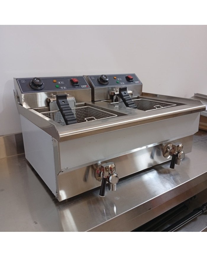 81. Freidora Industrial Eléctrica Doble 10+10 Litros con grifo Sobremesa (CC-76)