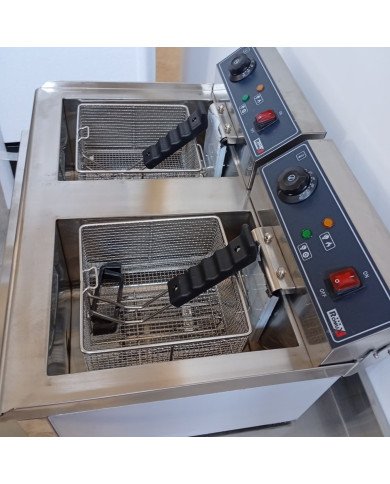 81. Freidora Industrial Eléctrica Doble 10+10 Litros con grifo Sobremesa (CC-76)