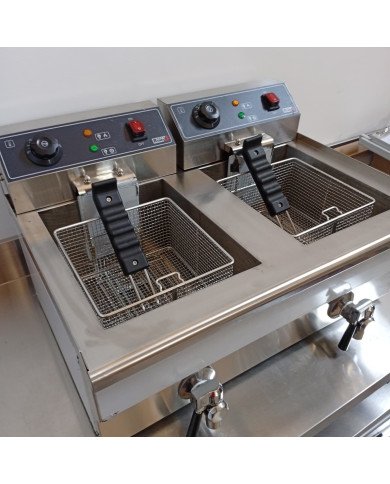 81. Freidora Industrial Eléctrica Doble 10+10 Litros con grifo Sobremesa (CC-76)