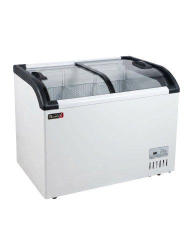 Isla de Congelación 300 Litros con 2 Puertas Correderas Cristal Curvo Blanca | Equipamiento Hostelería