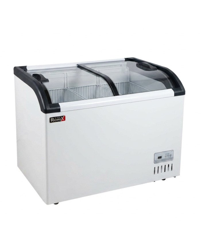 Isla de Congelación 300 Litros con 2 Puertas Correderas Cristal Curvo Blanca | Equipamiento Hostelería