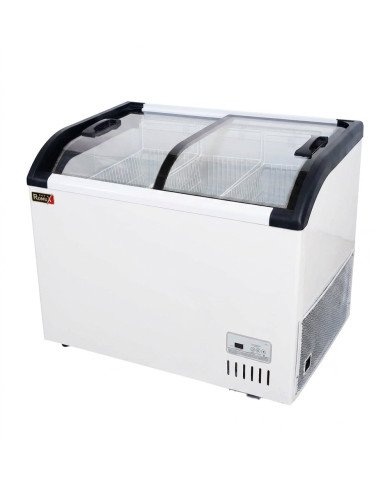 Isla de Congelación 300 Litros con 2 Puertas Correderas Cristal Curvo Blanca | Equipamiento Hostelería