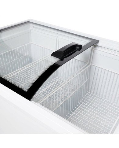 Isla de Congelación 300 Litros con 2 Puertas Correderas Cristal Curvo Blanca | Equipamiento Hostelería