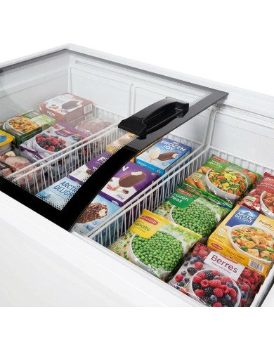 Isla de Congelación 300 Litros con 2 Puertas Correderas Cristal Curvo Blanca | Equipamiento Hostelería