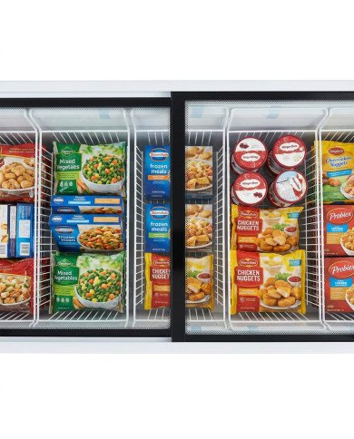 Isla de Congelación 300 Litros con 2 Puertas Correderas Cristal Curvo Blanca | Equipamiento Hostelería