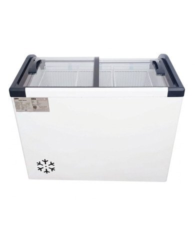 Isla de Congelación 300 Litros con 2 Puertas Correderas Cristal Curvo Blanca | Equipamiento Hostelería