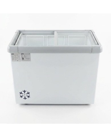 Isla de Congelación 200 Litros con 2 Puertas Correderas Cristal Plano Blanca | Equipamiento Hostelería