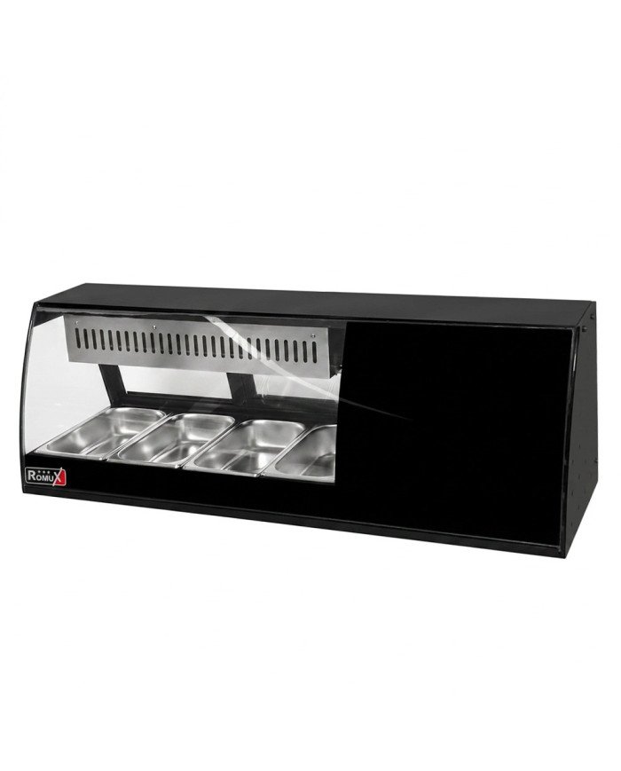 Vitrina Refrigerada de Tapas de 42 Litros Cristal Curvo 4 Cubetas GN 1/3 Negra | Equipamiento Industrial