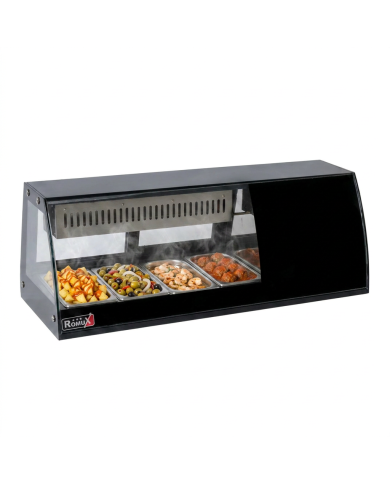 Vitrina Refrigerada de Tapas de 42 Litros Cristal Curvo 4 Cubetas GN 1/3 Negra | Equipamiento Industrial