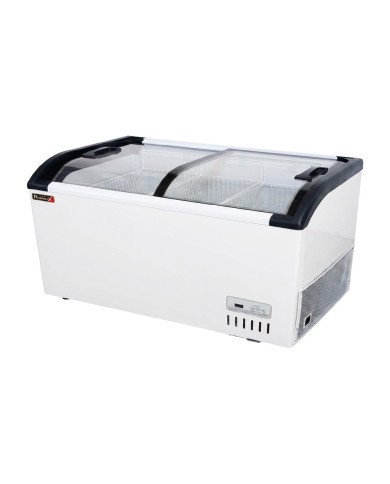 Isla de Congelación 600 Litros con 2 Puertas Correderas Cristal Curvo Blanca | Equipamiento Hostelería