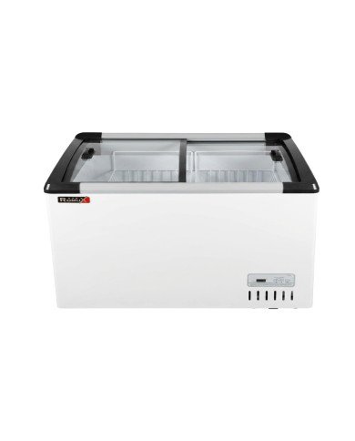 Isla de Congelación para Helados 400 Litros con 2 Puertas Correderas Cristal Curvo Blanca | Equipamiento Hostelería