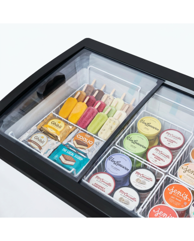 Isla de Congelación para Helados 400 Litros con 2 Puertas Correderas Cristal Curvo Blanca | Equipamiento Hostelería