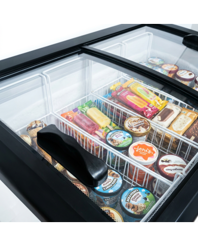 Isla de Congelación para Helados 400 Litros con 2 Puertas Correderas Cristal Curvo Blanca | Equipamiento Hostelería