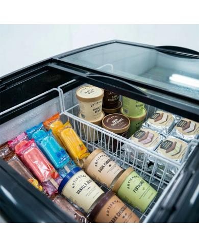 Isla de Congelación para Helados 138 Litros con 2 Puertas Correderas Cristal Curvo Blanca | Equipamiento Hostelería